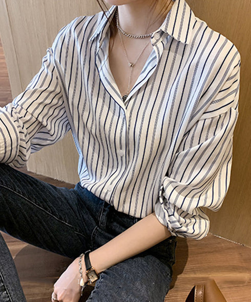 ストライプシフォンシャツ